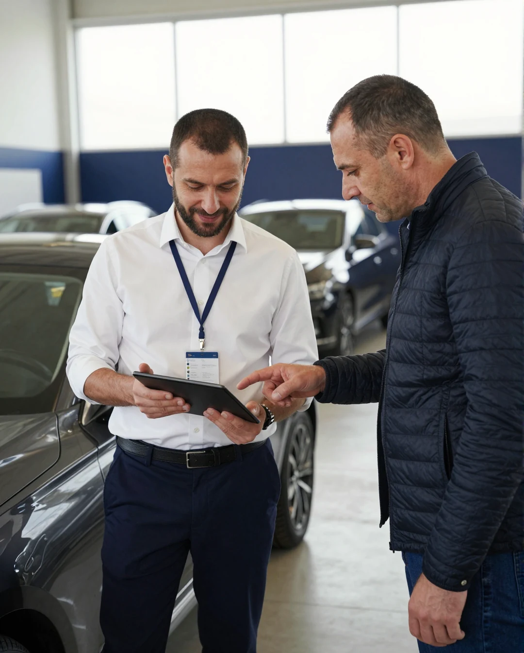 Barem Cars fırsat araç stoğu, bayi tablet üzerinden envanter inceliyor